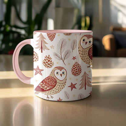Cute Owl and Pinecones Pattern Design Mug
