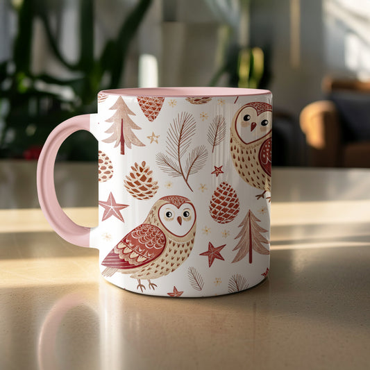 Cute Owl and Pinecones Pattern Design Mug