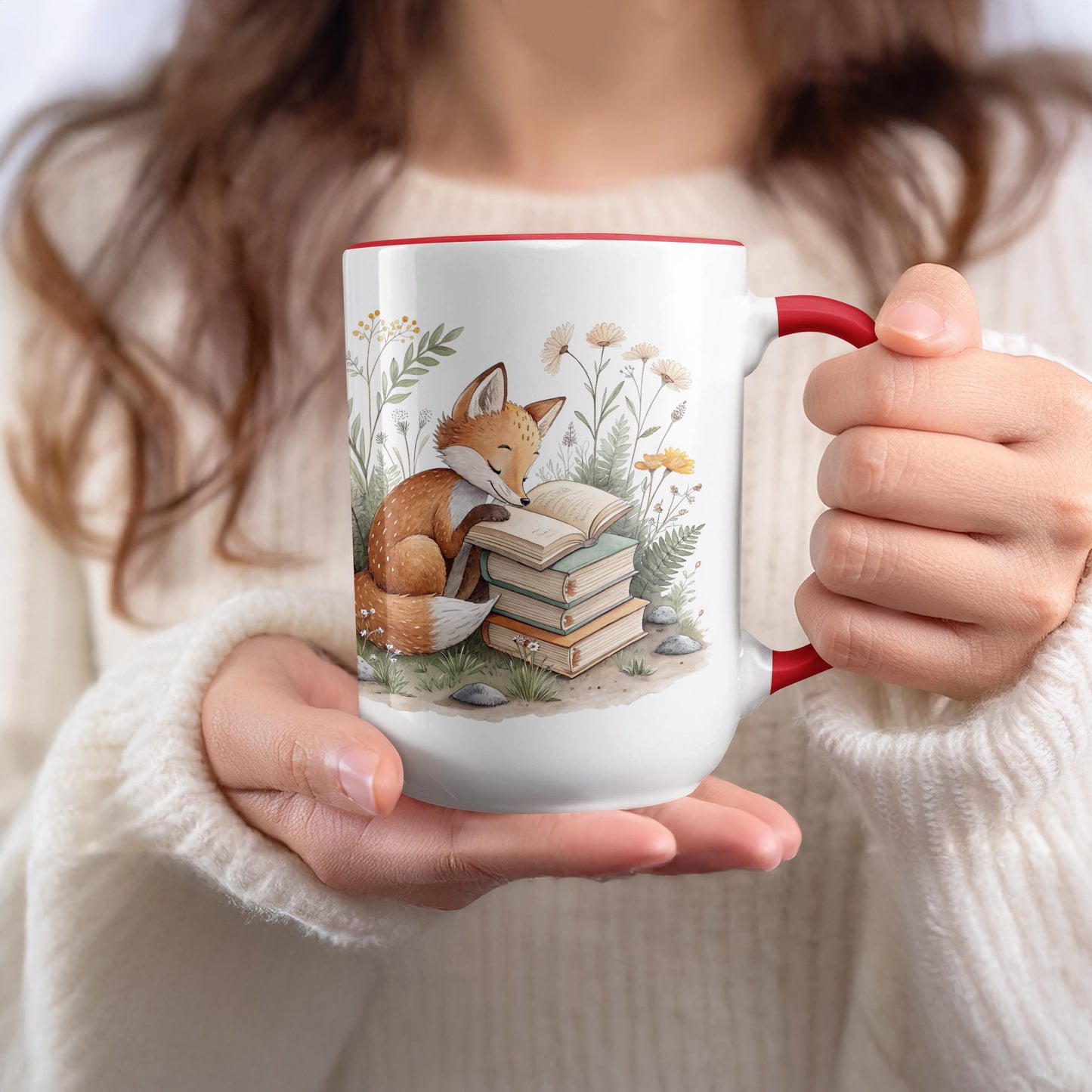 Adorable Fox Reading Books Design Coffee Mug