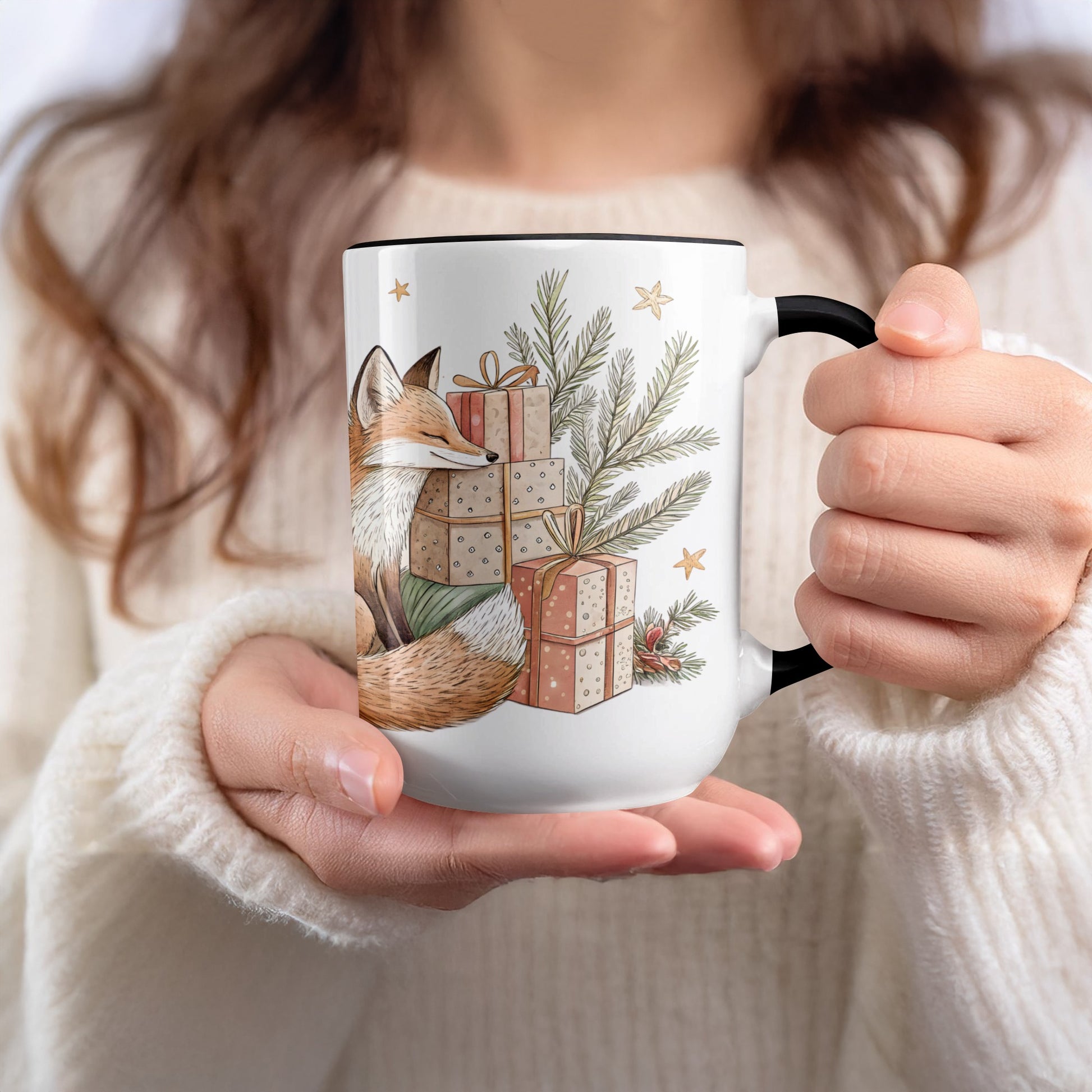 Fox with Christmas Gifts Design Ceramic Mug