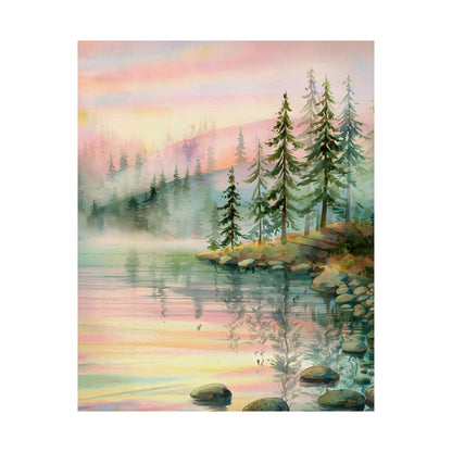 Mountain Lake With Pines Poster