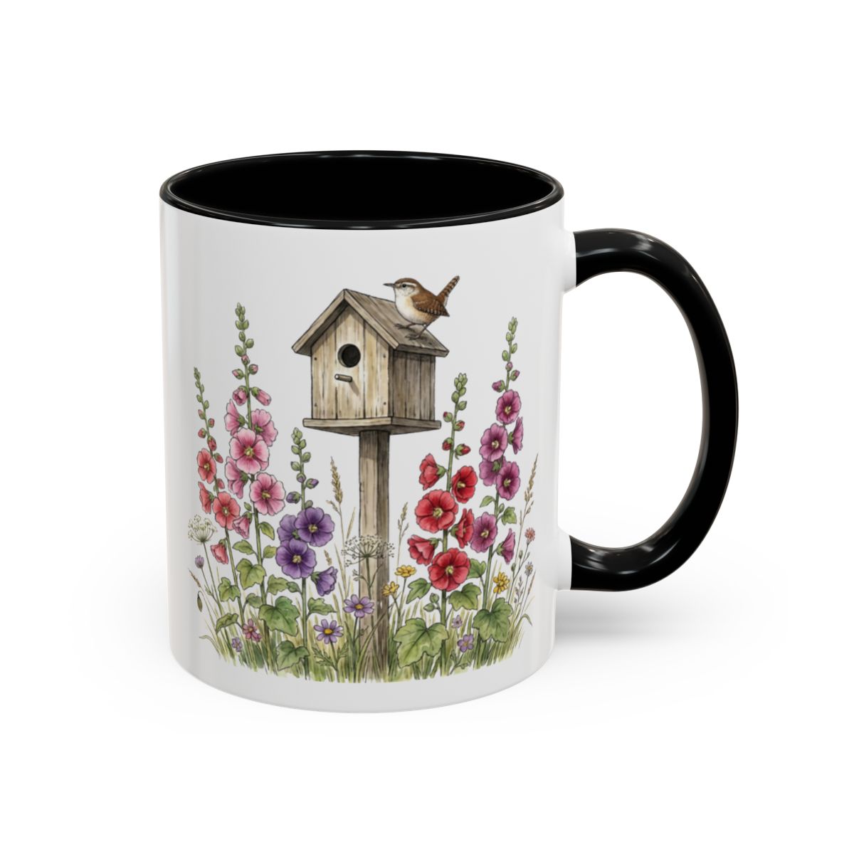 Birdhouse and Colorful Flowers Printed Mug