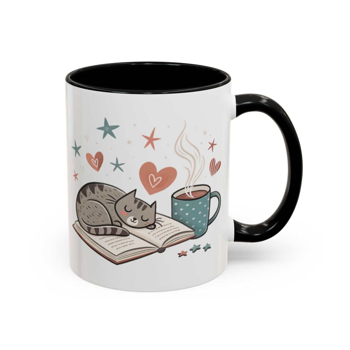 Cute Cat with Book and Coffee Mug Art Design Mug