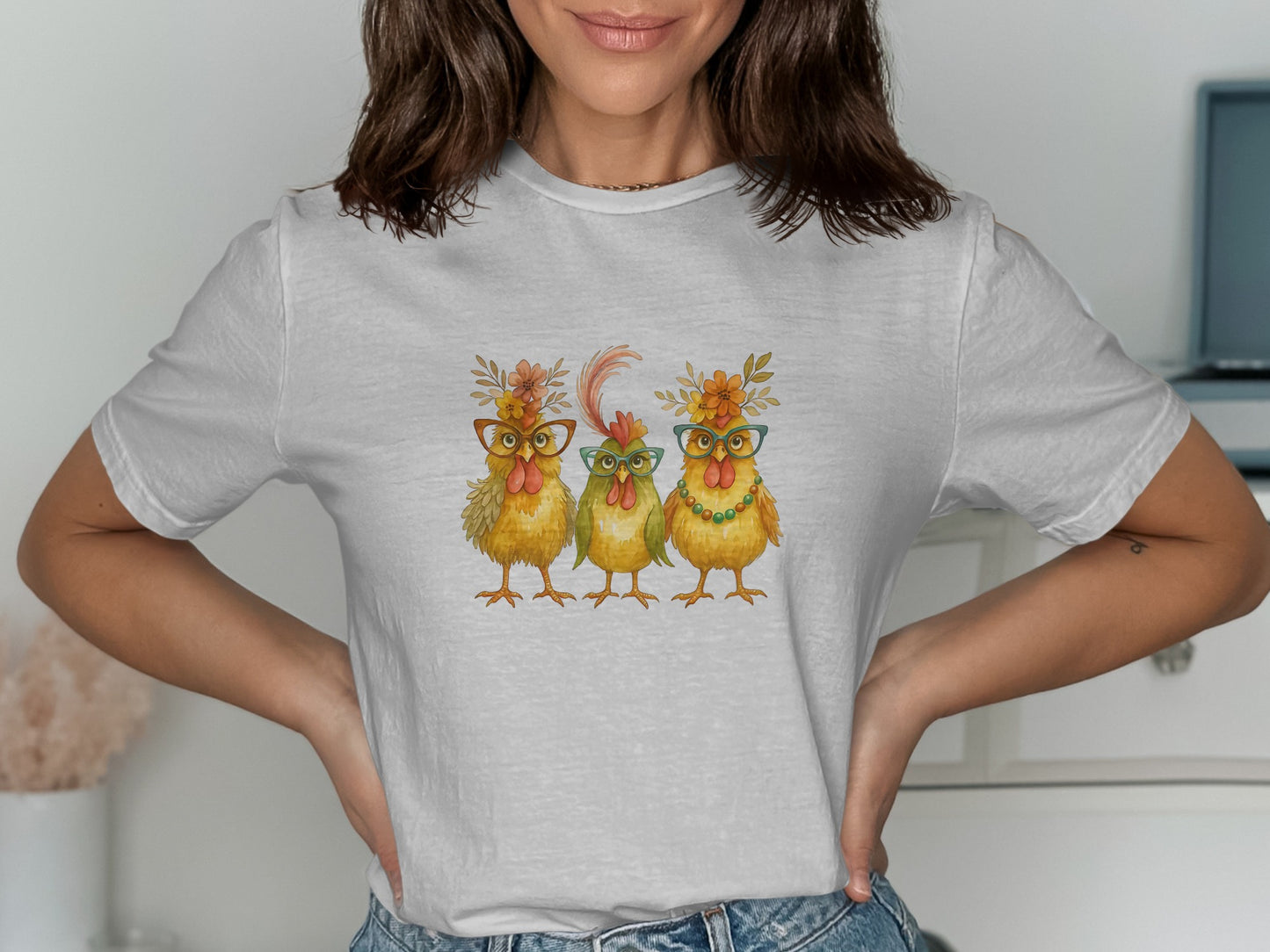Funny Chickens Print Casual Graphic Tee product