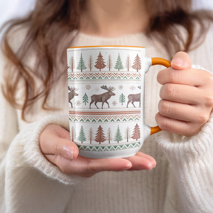 Rustic Moose and Pine Trees Patterned Mug