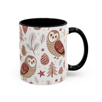 Cute Owl and Forest Pattern Mug with Black Handle