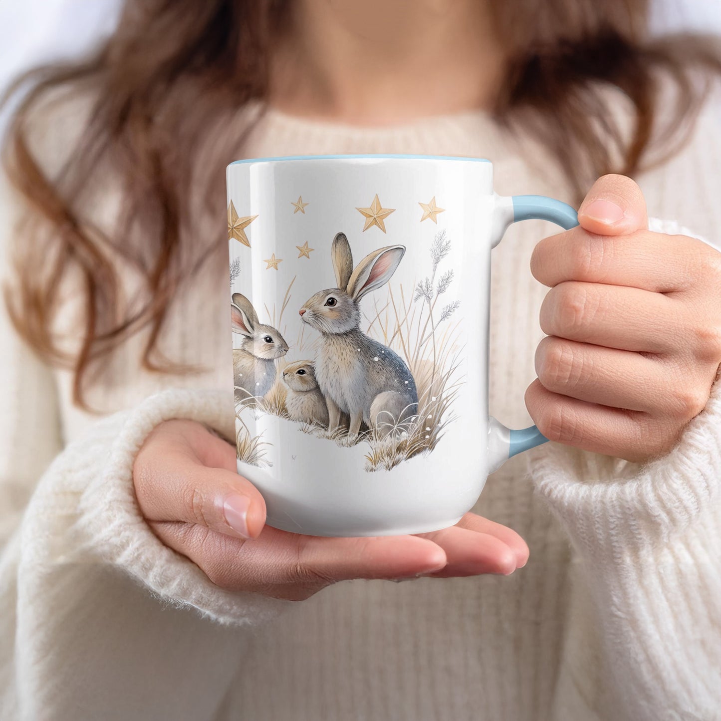 Cute Bunnies and Stars Coffee Mug Tea Cup