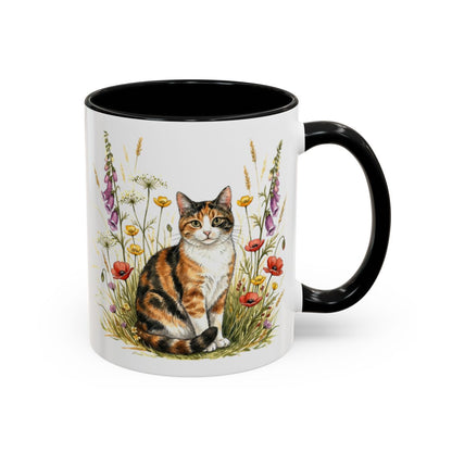Calico Cat with Floral Background Coffee Mug