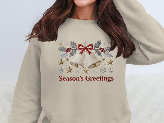 Festive Season's Greetings Bell Embroidered Sweatshirt