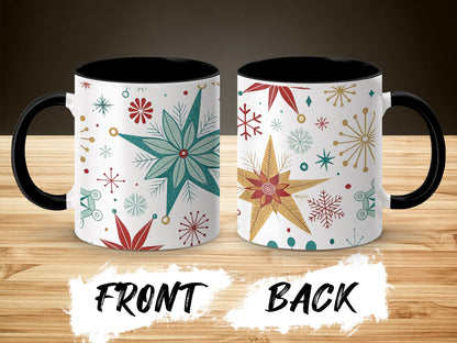 Front Back Festive Star and Snowflake Mug