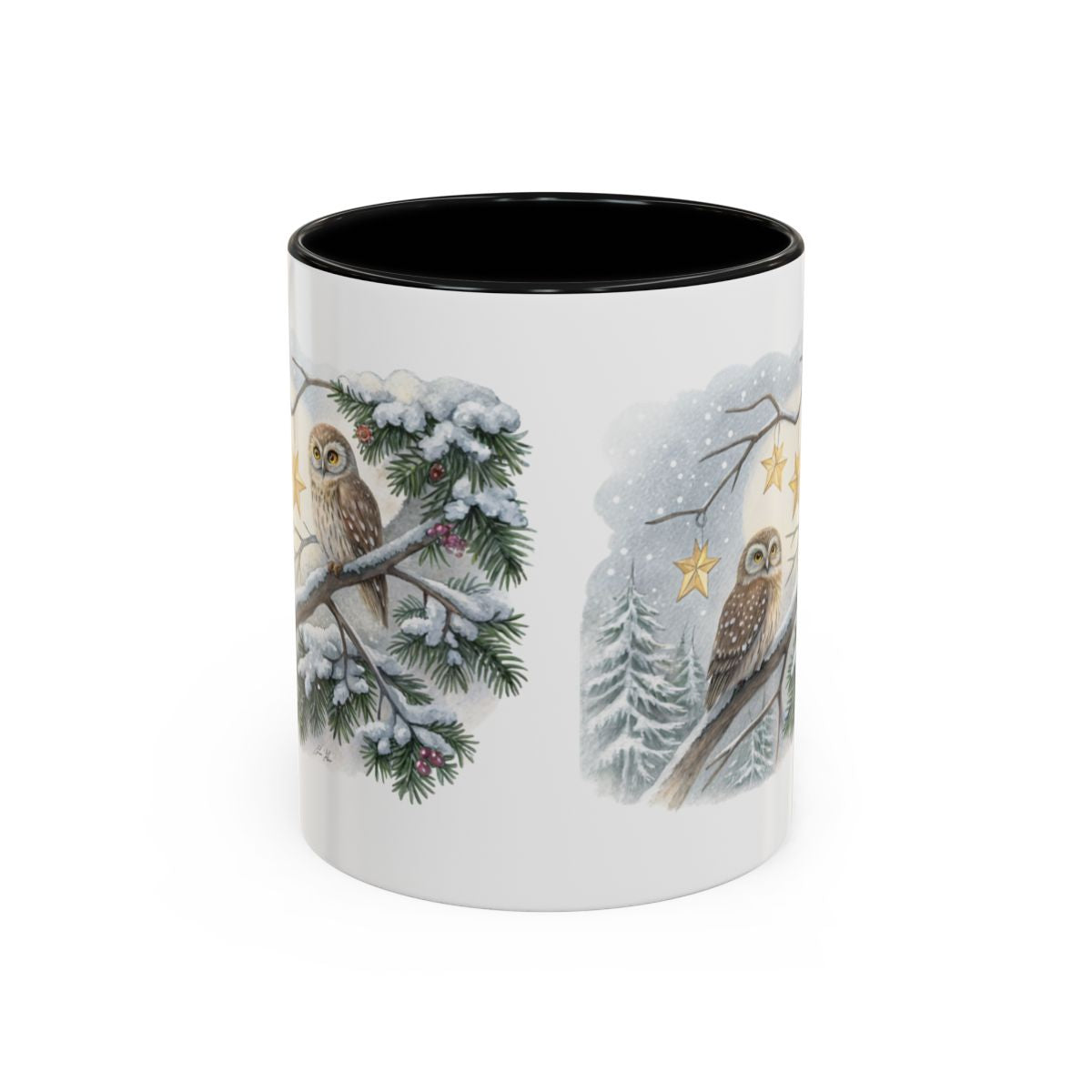 Charming Snowy Owl Mug with Winter Scene Design