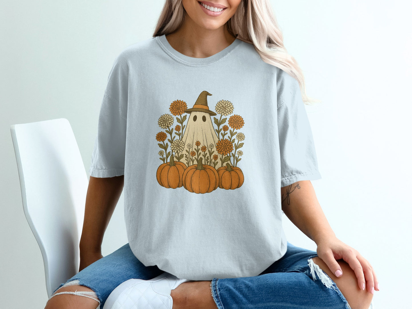 Cute Halloween Ghost and Pumpkins Graphic T-Shirt product