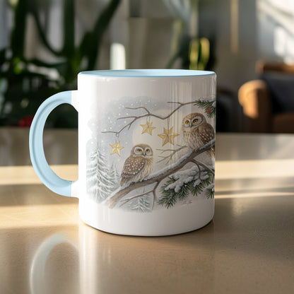 Beautiful Illustration of Two Owls on a Winter Branch Mug