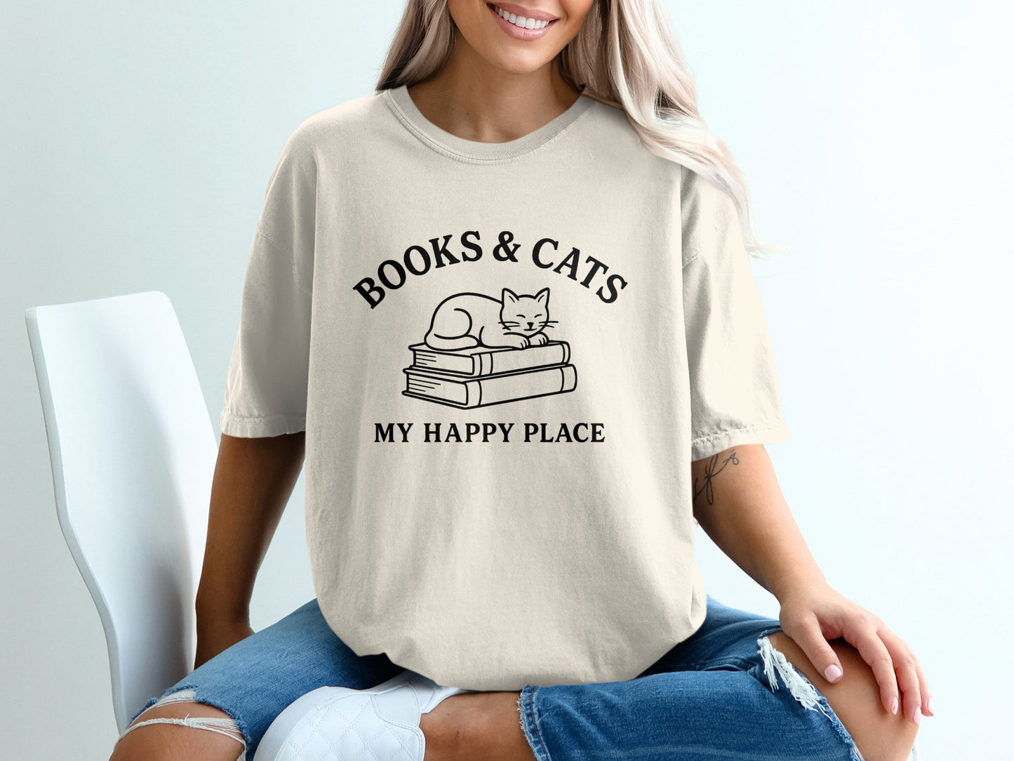 Books Cats My Happy Place Graphic Tee product