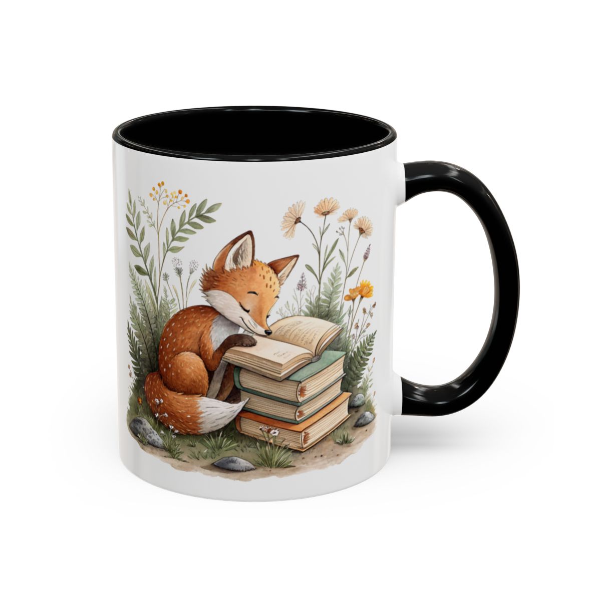 Charming Fox Reading Stack of Books Coffee Mug