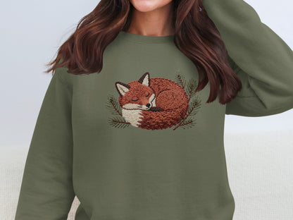 Cozy Forest Fox Sleeping Design Sweatshirt