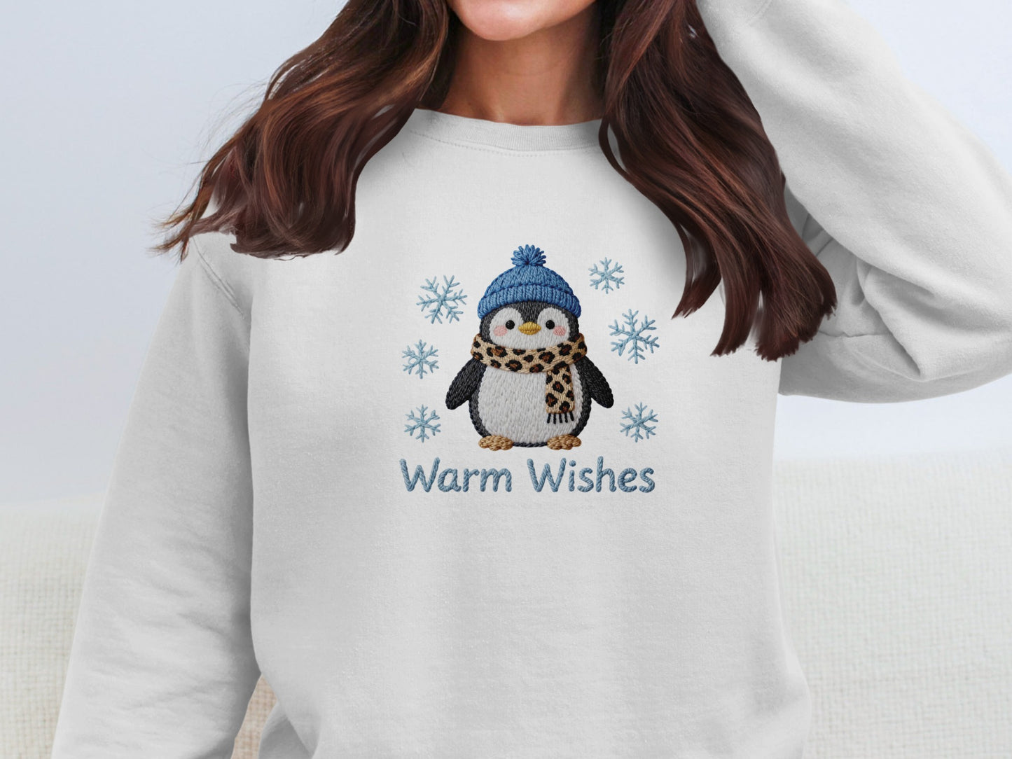 Cute Penguin with Blue Hat Snowflakes Warm Wishes