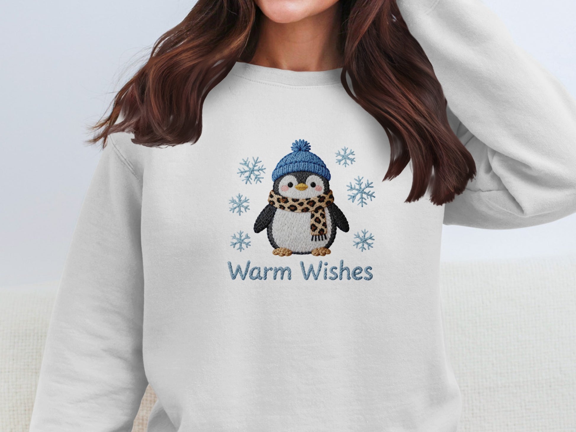 Cute Penguin with Blue Hat Snowflakes Warm Wishes