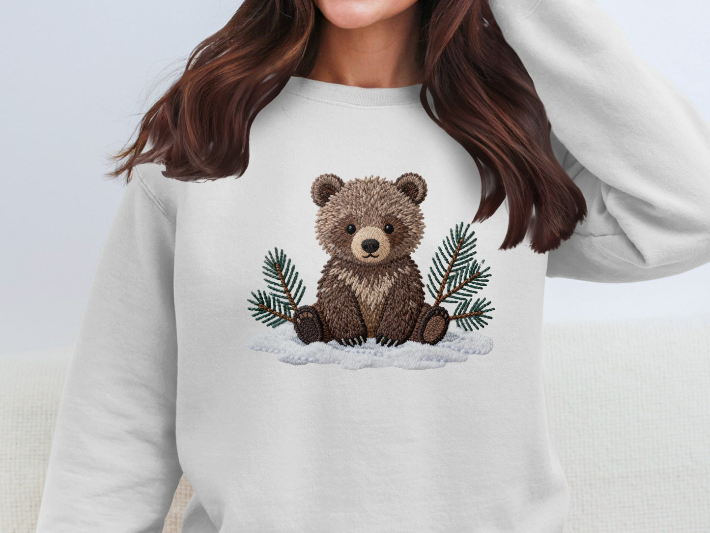 Cute Bear Embroidery Women's Cute Sweatshirt