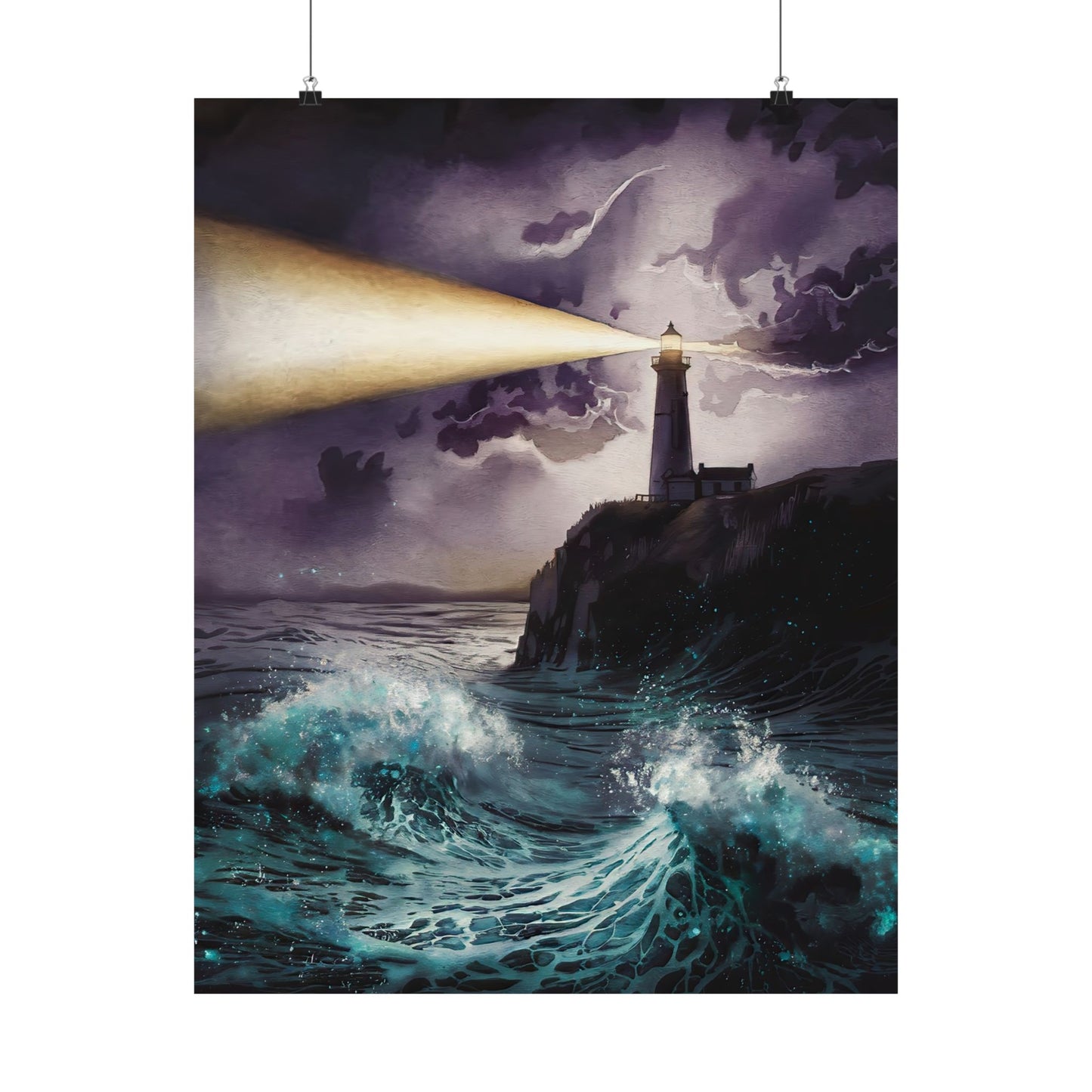 Lighthouse At Night Poster