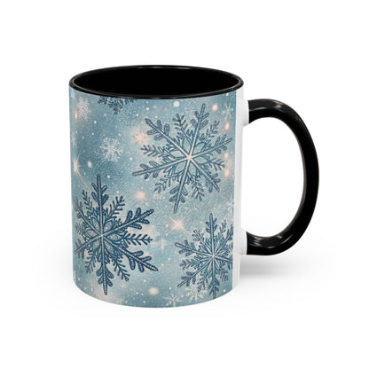 Winter Snowflake Design on Black Handle Mug
