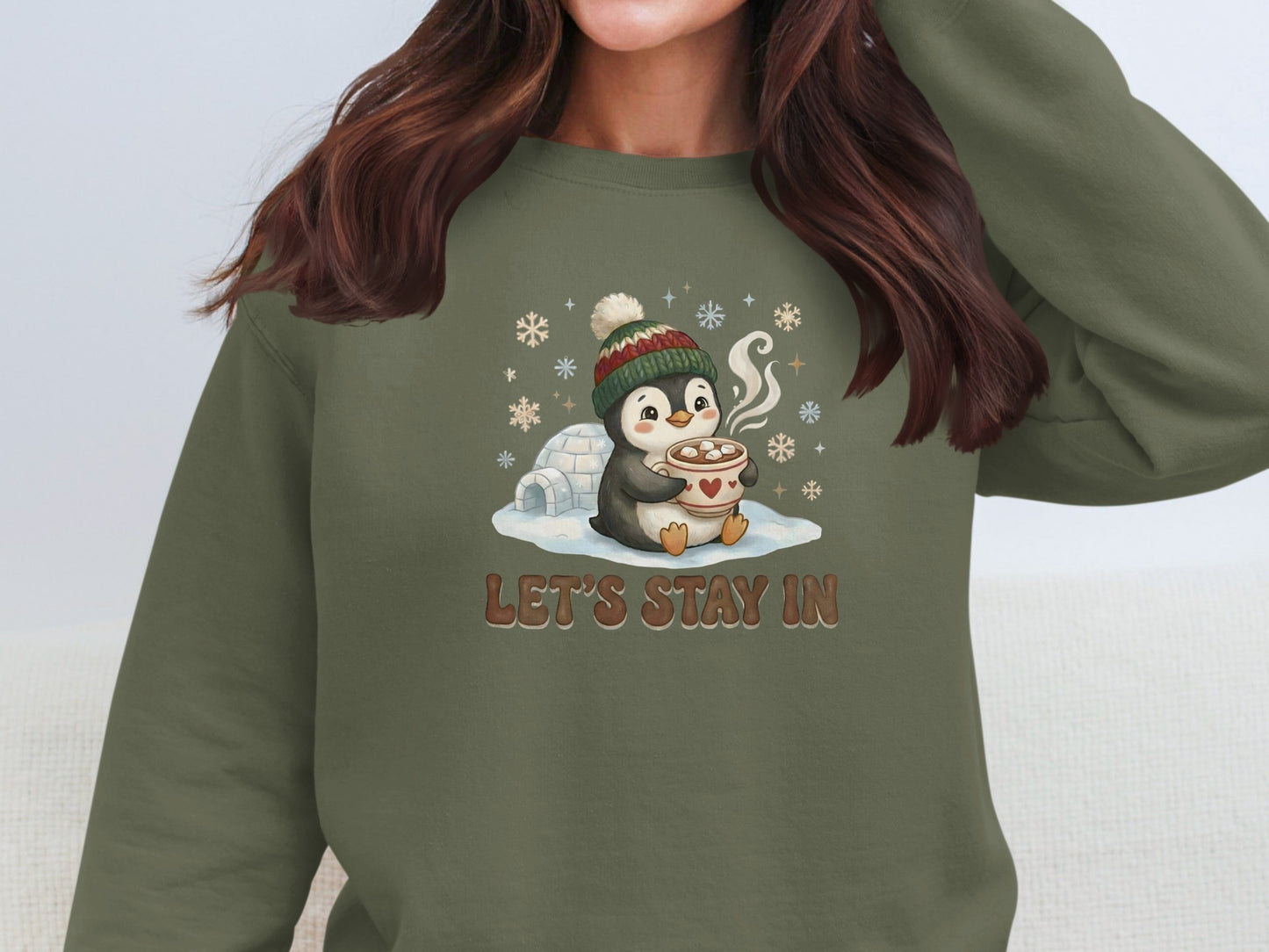 Cute Penguin Let's Stay In Winter Sweatshirt Product