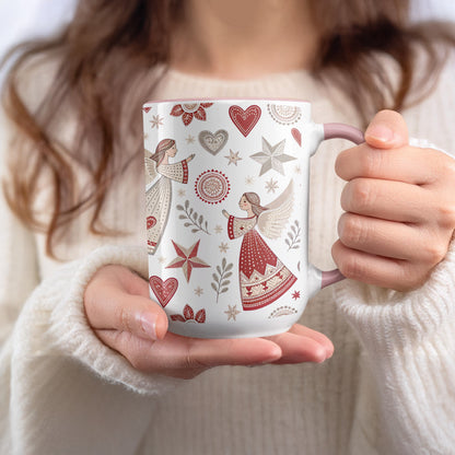 Angelic Holiday Mug with Red and White Accents