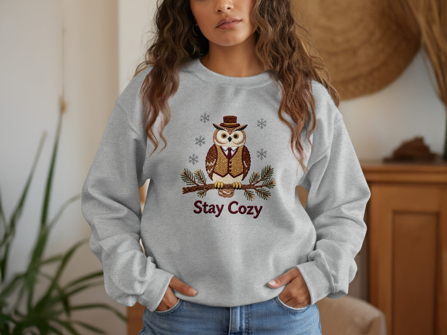 Stay Cozy Owl Design Casual Wear Long Sleeve Shirt