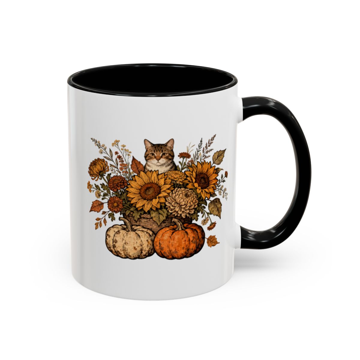 Fall Cat with Sunflowers and Pumpkins Mug