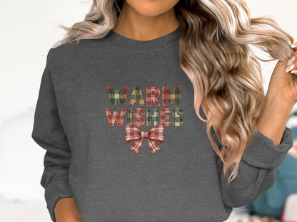 Warm Wishes Graphic Sweatshirt with Festive Bow Design
