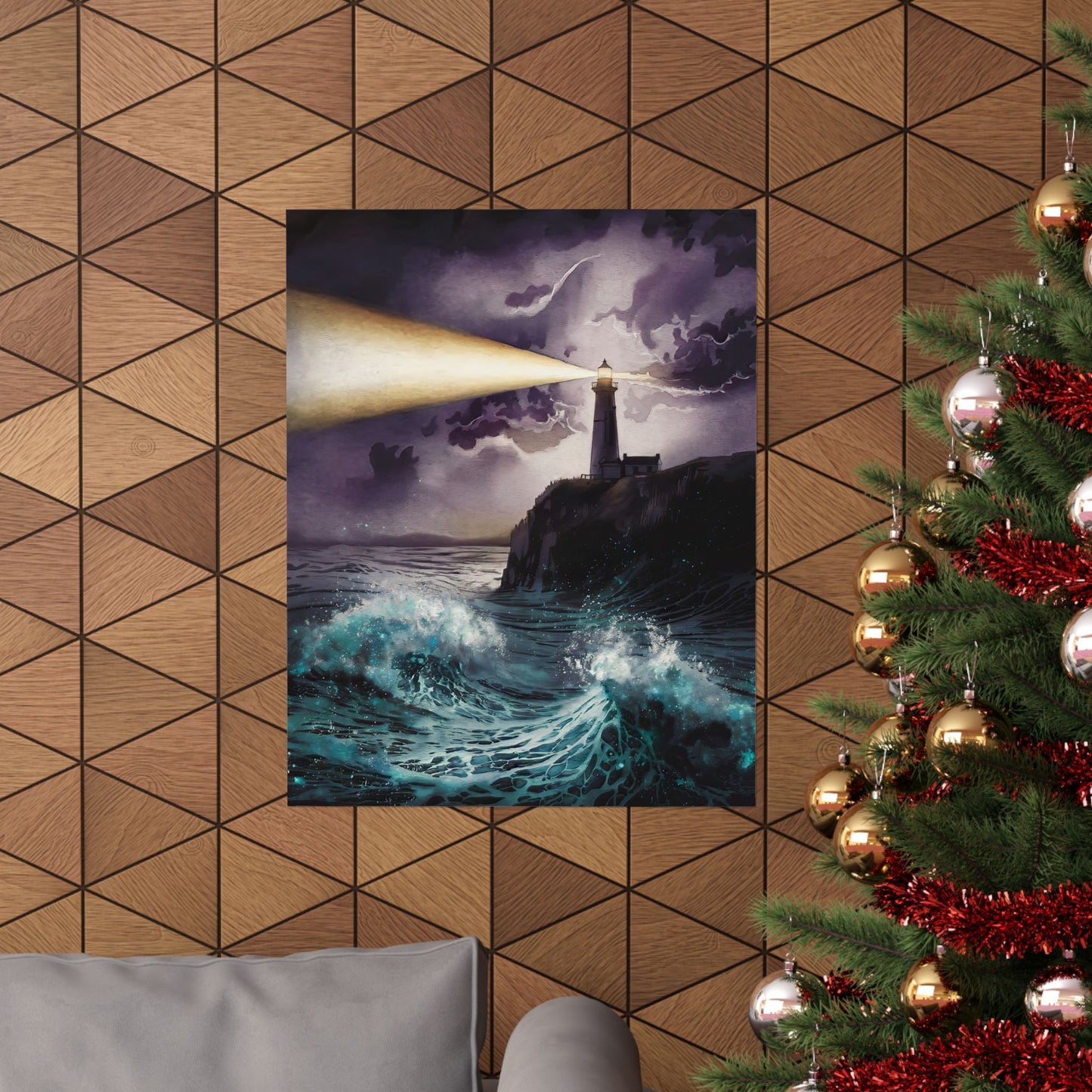 Lighthouse At Night Poster