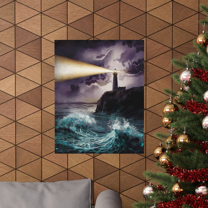 Lighthouse At Night Poster