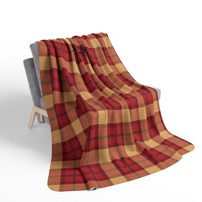 Custom Family Name Plaid Sherpa Blanket - Red & Tan Buffalo Check