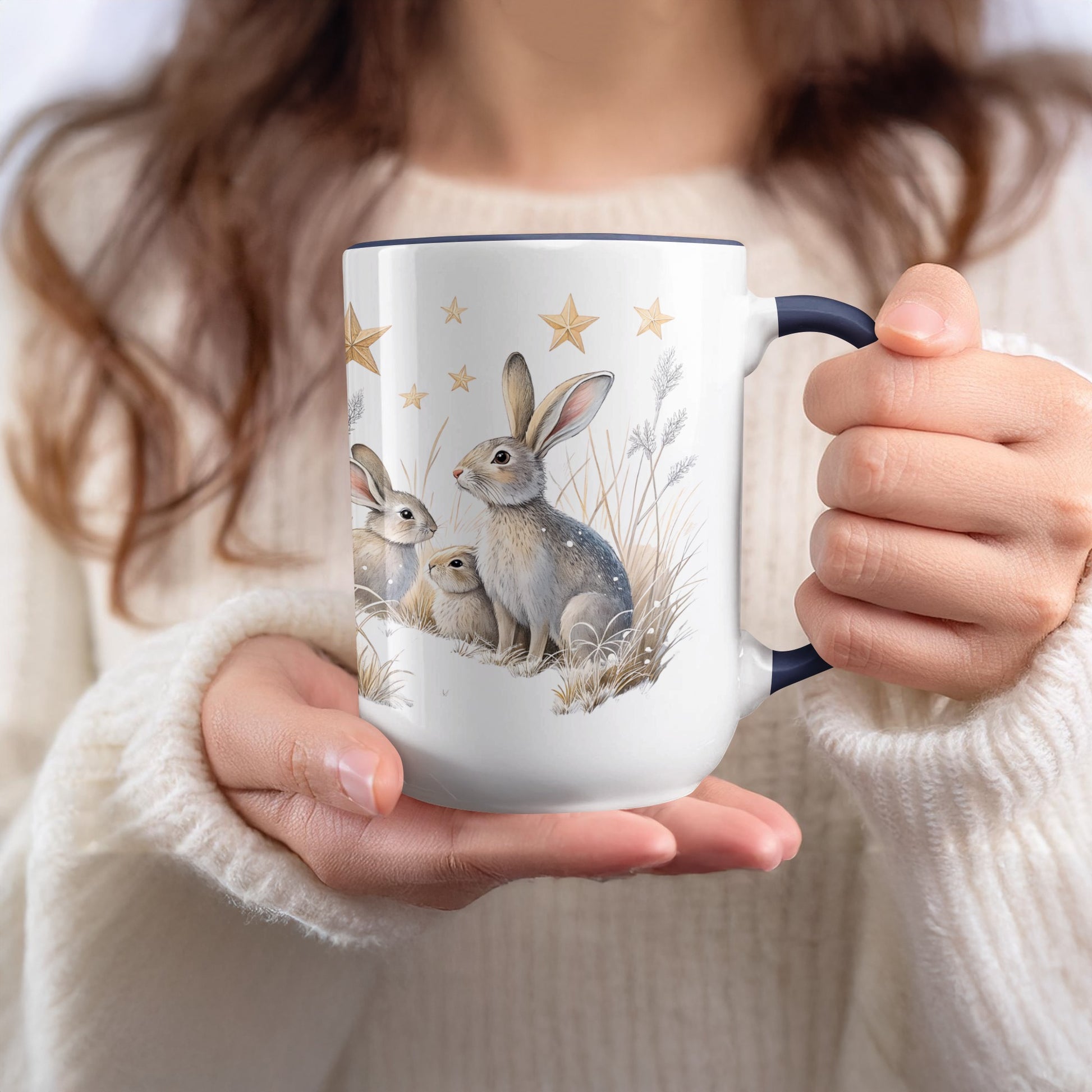 Cute Rabbit Family with Stars Mug