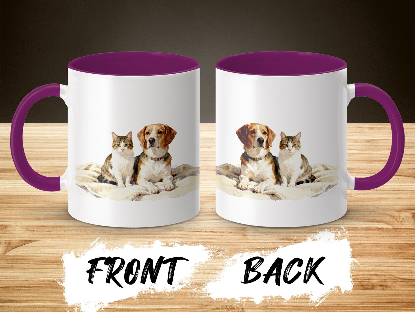 Cute Dog and Cat Design Purple Handle Mug product type