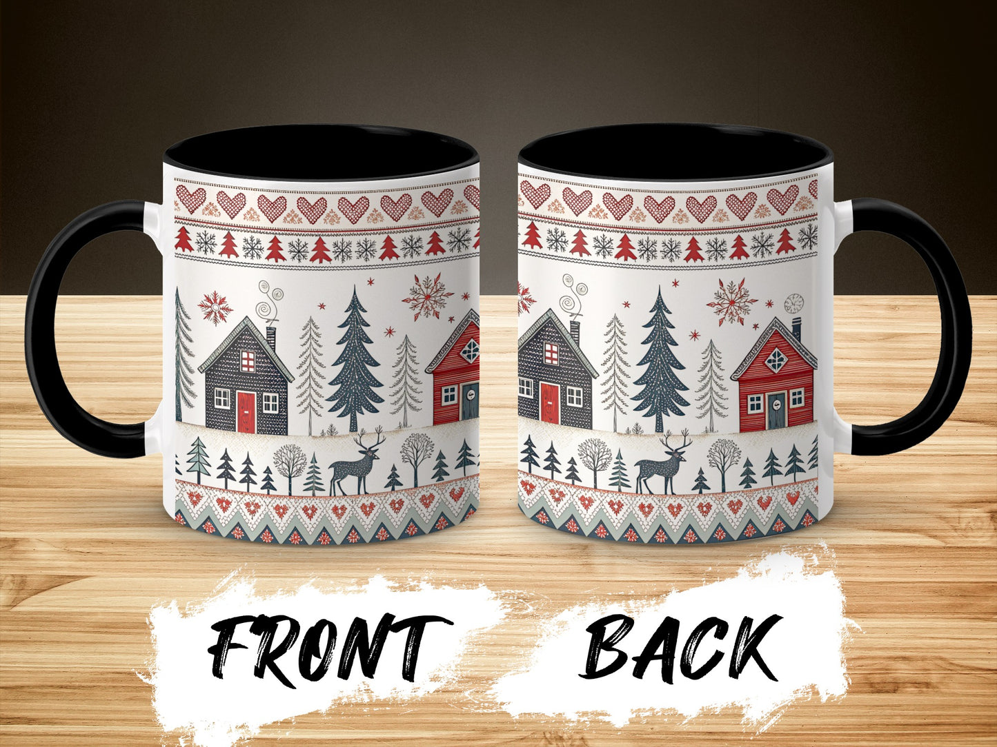 Christmas Holiday Cabin Scene Mug with Snowflakes