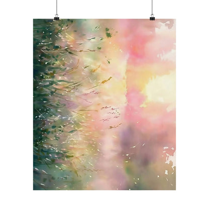 Dreamy Meadow Sunrise Watercolor Poster
