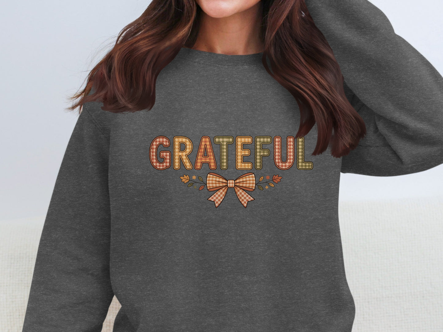 Grateful Fall Themed Graphic Crewneck Sweatshirt