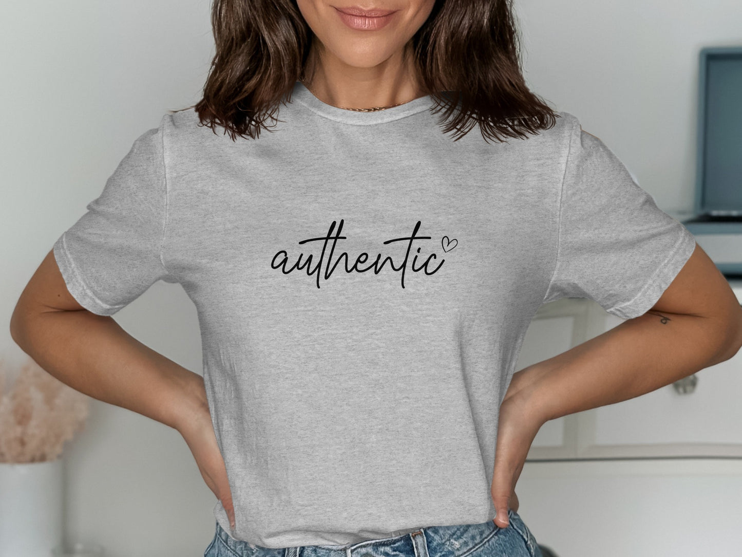 Authentic Heart Print Casual Grey T-shirt product
