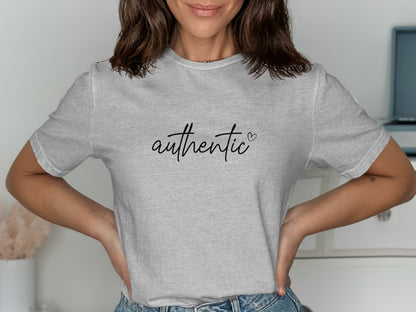 Authentic Heart Print Casual Grey T-shirt product