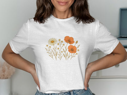 Vibrant Floral Graphic Design White Tee Shirt product