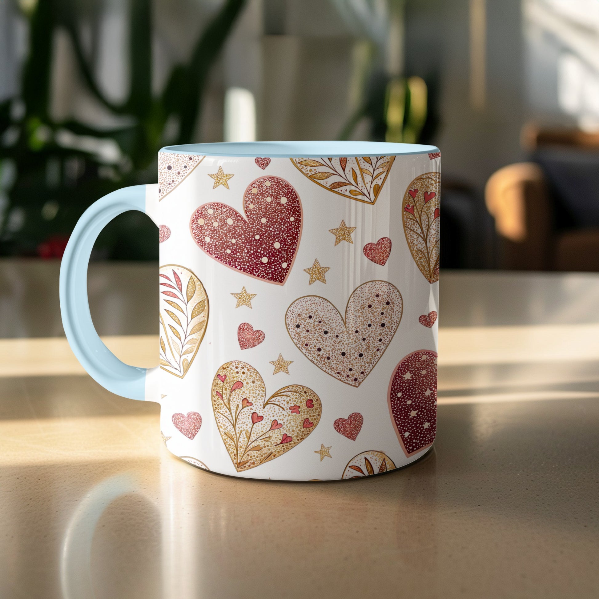 Decorative Hearts and Stars Patterned Mug