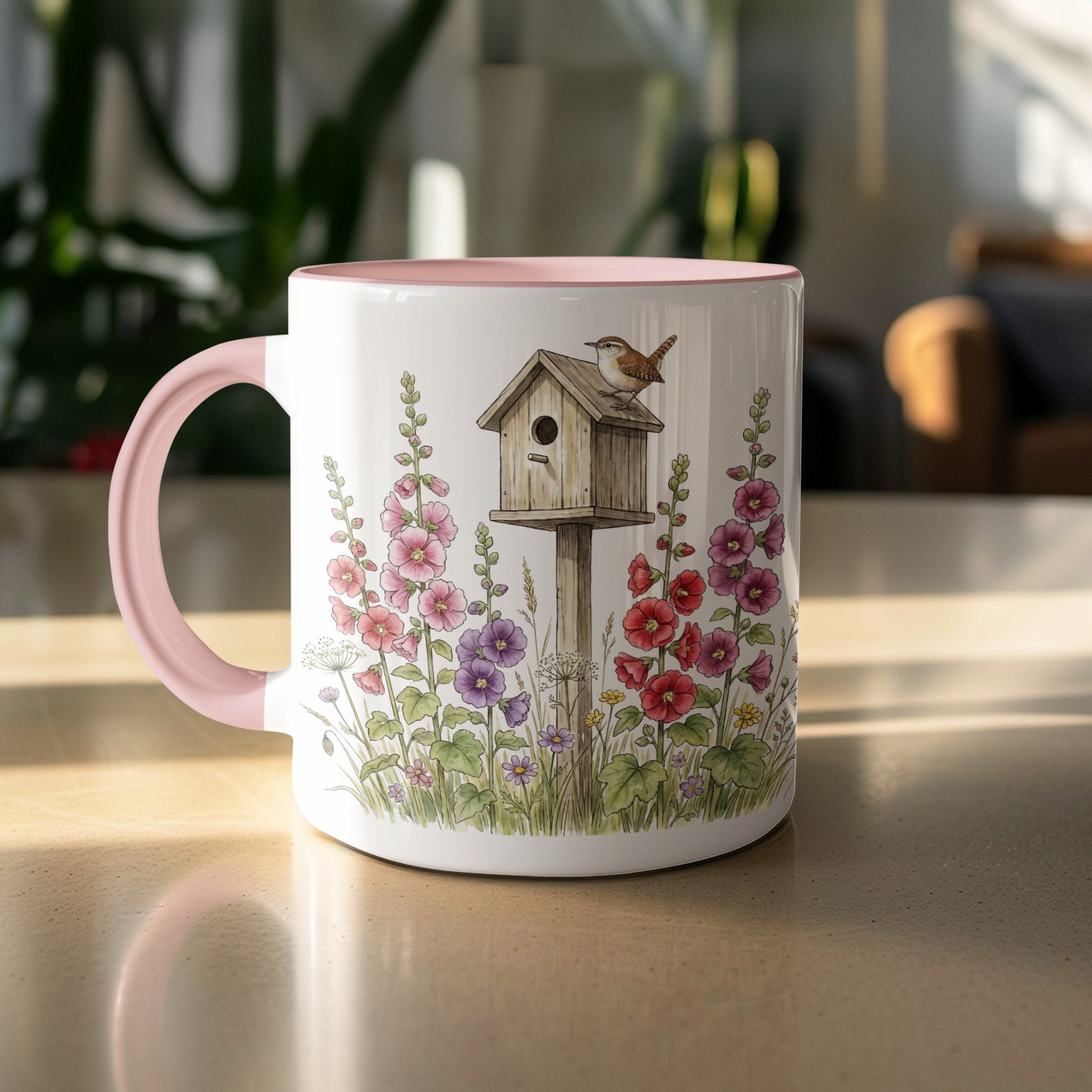 Birdhouse and Blooming Flowers Decorative Mug