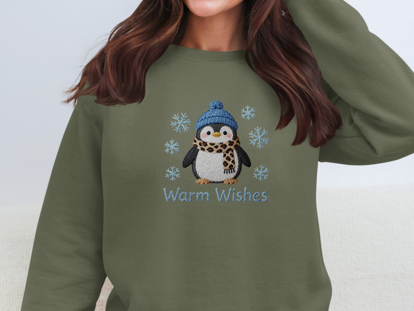 Warm Wishes Cute Penguin Embroidered Sweatshirt