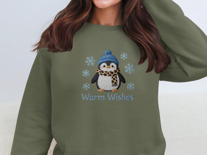 Warm Wishes Cute Penguin Embroidered Sweatshirt