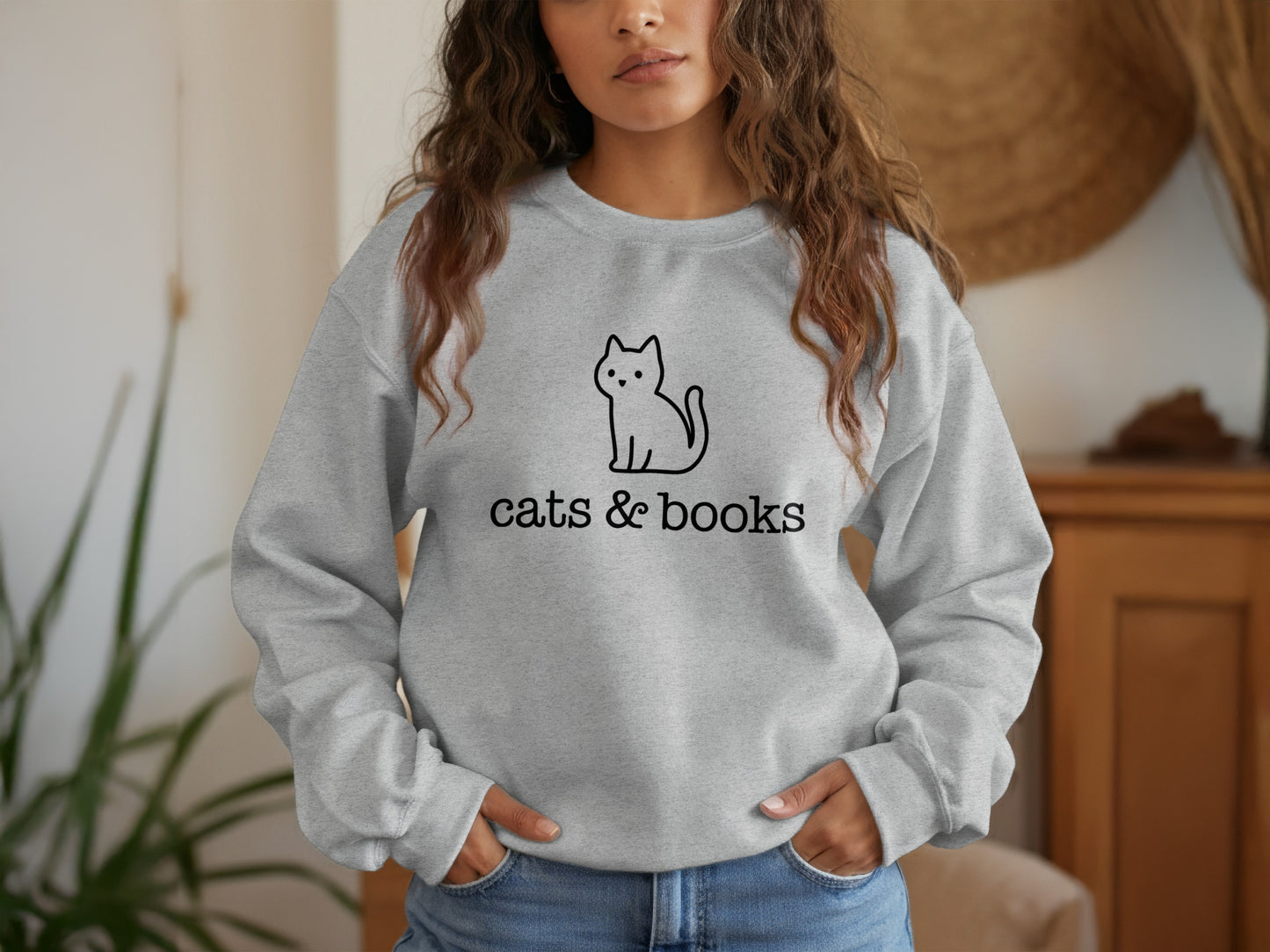 Cats and Books Design Cozy Sweatshirt