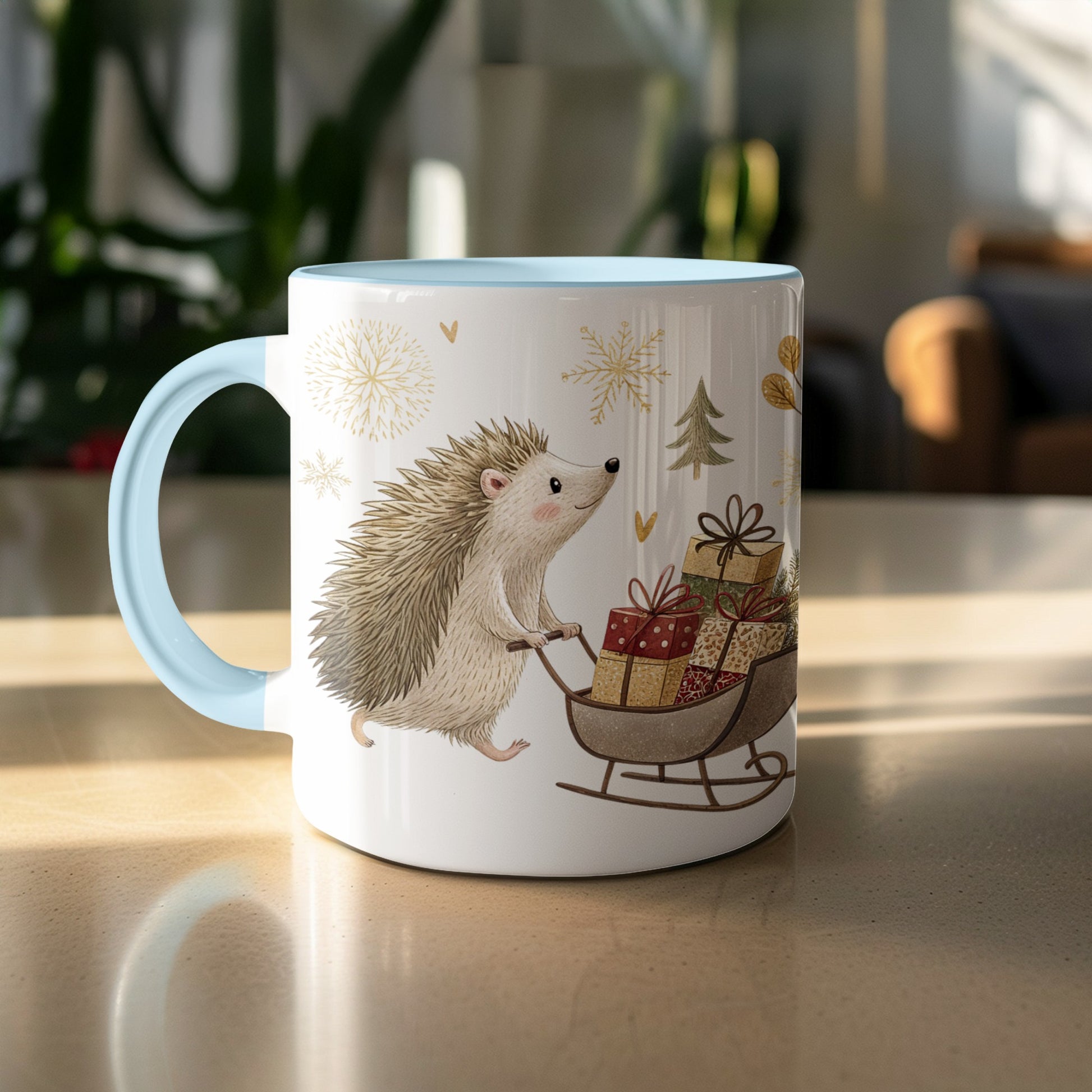 Hedgehog with Gifts Holiday Mug for Christmas Product