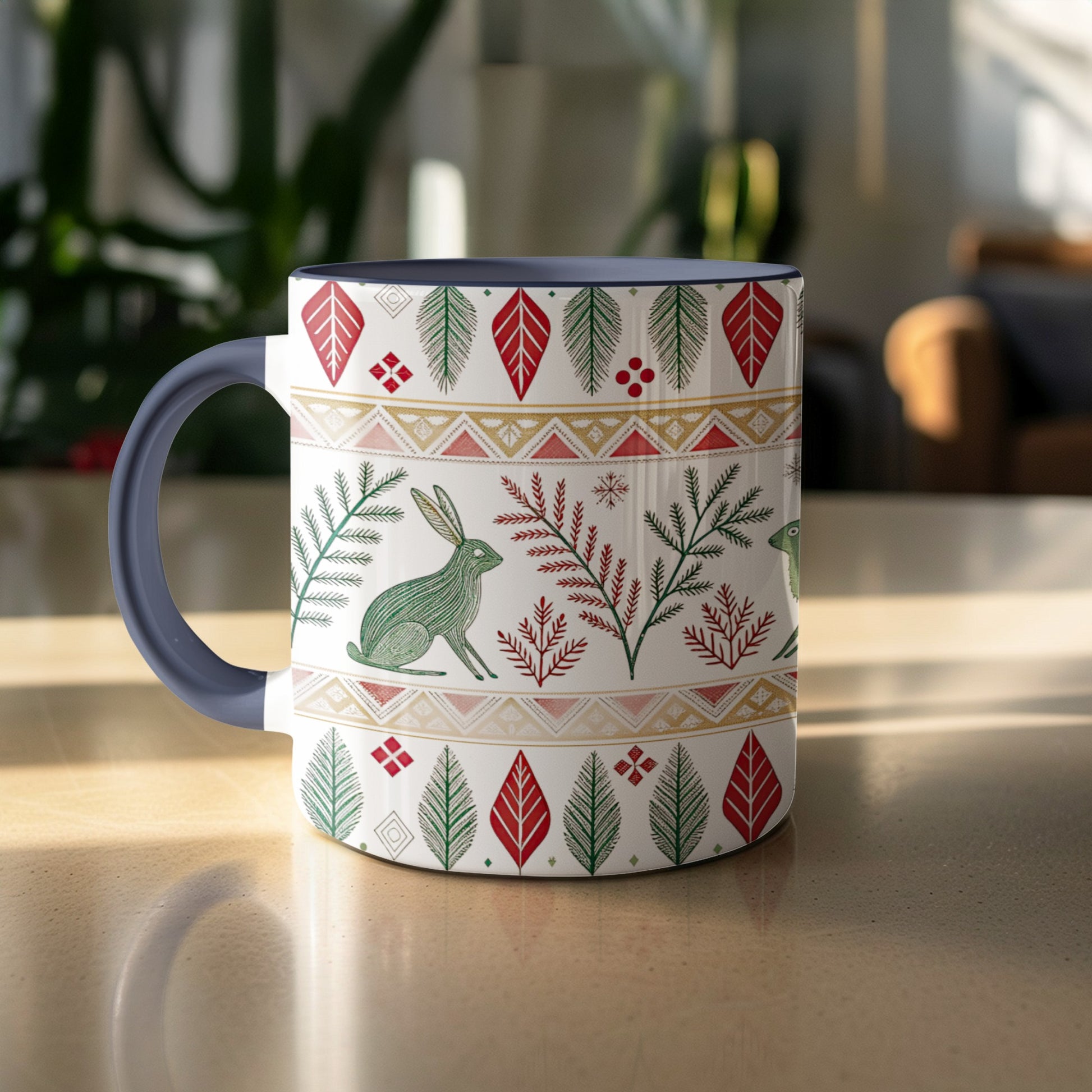 Festive Rabbit and Foliage Design Mug