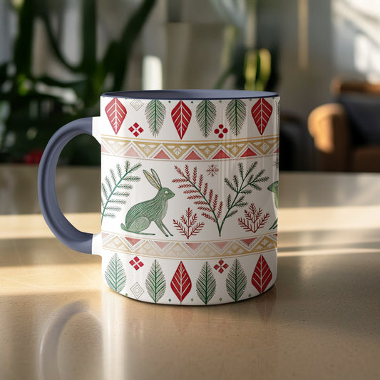 Festive Rabbit and Foliage Design Mug