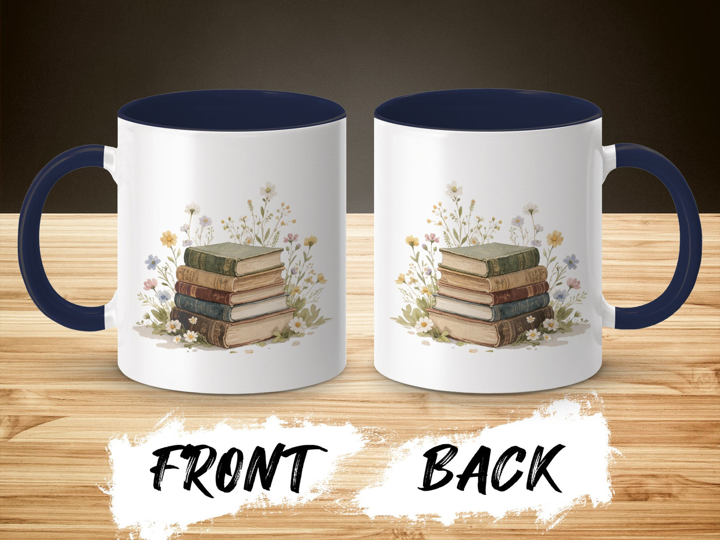Vintage Books and Floral Design Mug